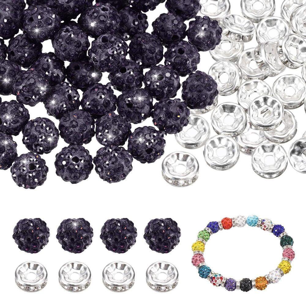 9900 200 Pcs 10mm Rhinestone & Spacer Beads for Jewelry Making, Sparkle
